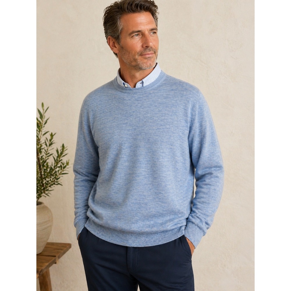 Peter Millar Crown Mens XL Light Blue Extrafine Italian Merino Wool Crew Sweater